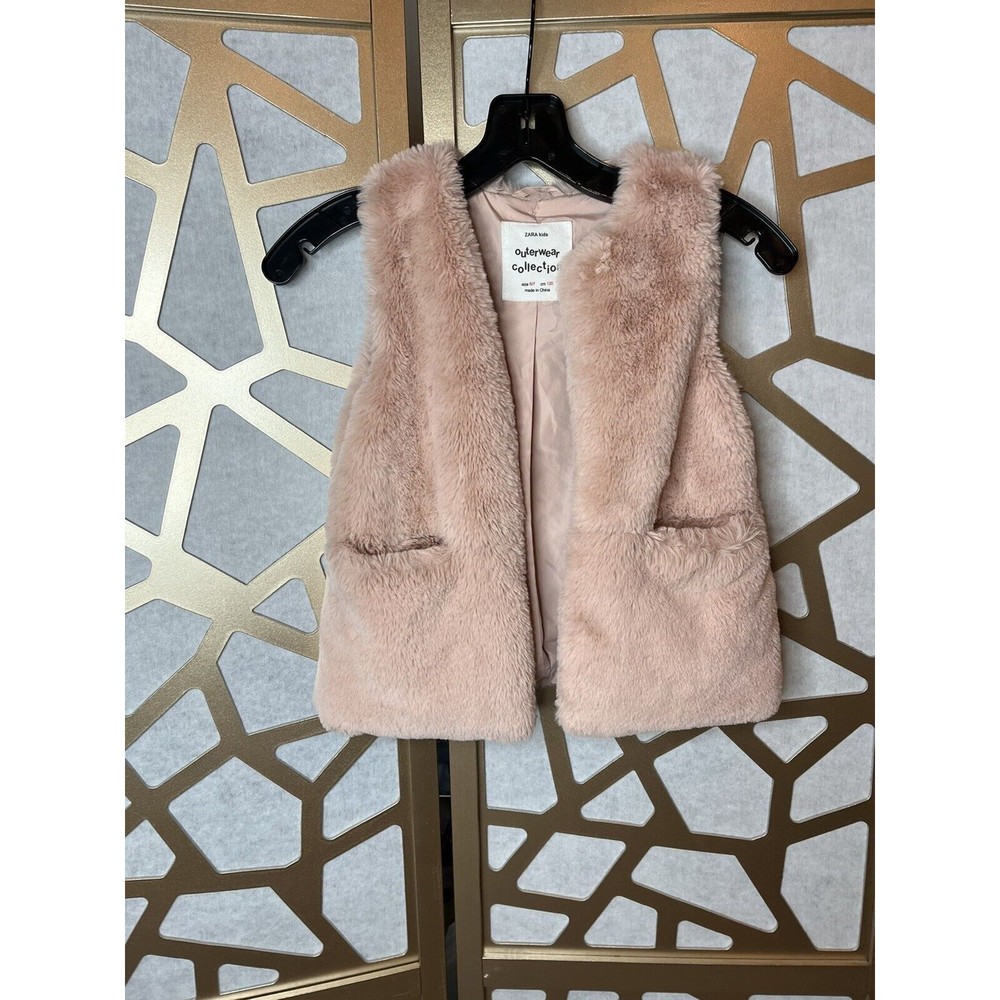 Zara Kids Girls Outerwear Vest Jacket Faux Fur 6/7 Pink